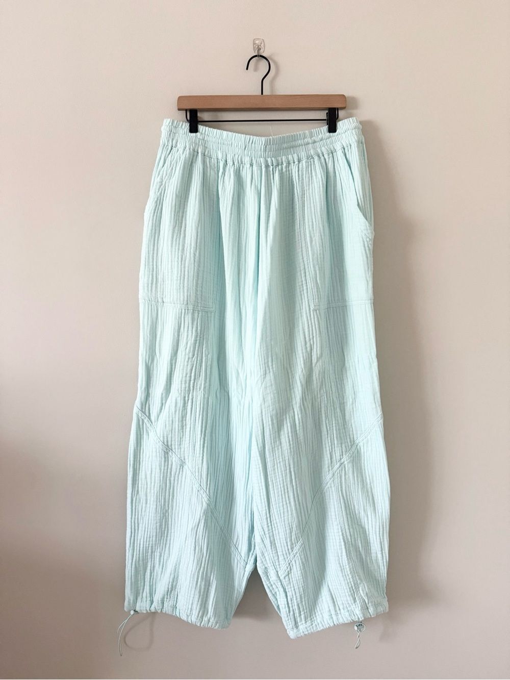 Amazon Cotton Gauze Wide Leg Pant with Drawstring Hem in Mint Green Size 2XL